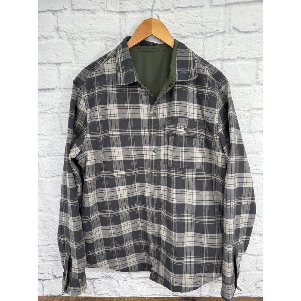 UB‎ Tech Reversible Jacket Mens Large Plaid Flannel Olive Outdoors Gorpcore